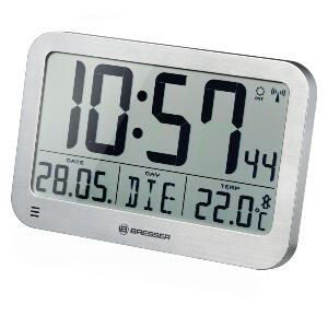 Ceas de perete Bresser Jumbo LCD 7001801, termometru, alarma, argintiu