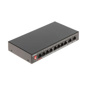 Switch cu 10 porturi Dahua PFS3010-8ET-96-V2, 5.6 Gbps, 4.17 Mpps, 8.000 MAC, fara management, PoE