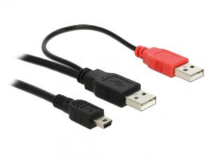 Cablu 2 x USB 2.0-A la mini USB 5 pini T-T 1m, Delock 82447