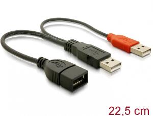 Cablu USB 2.0 in Y date + alimentare 22cm, Delock 65306