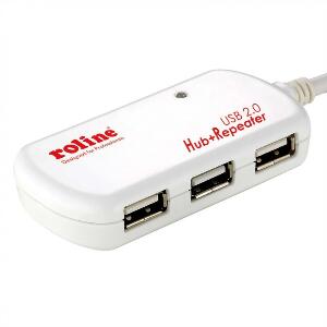 Cablu prelungitor USB 2.0 activ 4 porturi cu repeater 12m, Roline 12.04.1085