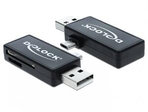 Cititor de carduri micro USB OTG + USB tip A, Delock 91731