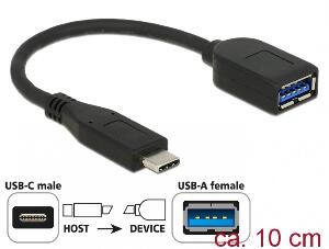 Adaptor SuperSpeed USB 3.1 tip C (host) la USB-A (device) T-M 10cm coaxial negru Premium, Delock 65684