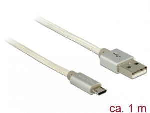 Cablu de incarcare + date micro USB-B la USB 2.0 T-T Alb 1m, Delock 83916
