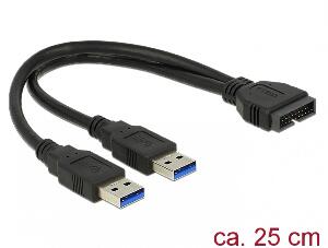 Cablu USB 3.0 Pin header la 2 x USB 3.0-A T-T 25 cm, Delock 83910