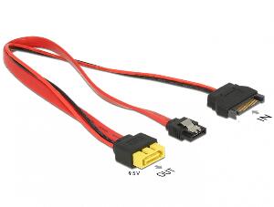 Cablu SATA 6 Gb/s 7 pini + SATA 15 pini la conector de alimentare 8 pini 0.3m, Delock 84945