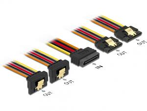 Cablu de alimentare SATA 15 pini la 2 x SATA drept + 2 x SATA unghi jos 50cm, Delock 60152