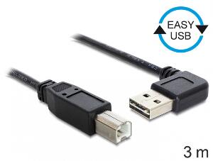 Cablu EASY-USB 2.0 tip A unghi stanga/dreapta la USB-B T-T 3m Negru, Delock 83376