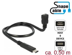 Cablu micro USB-B 2.0 la USB-C M-T Negru ShapeCable 0.5m, Delock 83931