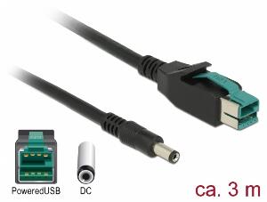 Cablu PoweredUSB 12 V la DC 5.5 x 2.1 mm 3m pentru POS/terminale, Delock 85499