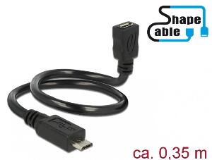 Cablu prelungitor micro USB-B 5 pini 2.0 T-M OTG ShapeCable 0.35m, Delock 83924