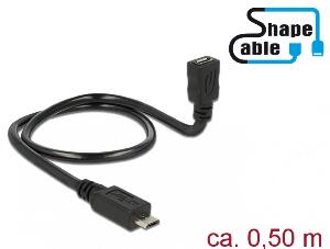 Cablu prelungitor micro USB-B 5 pini 2.0 T-M OTG ShapeCable 0.5m, Delock 83925