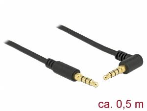 Cablu Stereo Jack 3.5 mm (pentru smartphone cu husa) 4 pini unghi 0.5m T-T Negru, Delock 85607