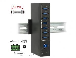 HUB extern industrial cu 7 x USB 3.0 tip A, protectie 15 kV ESD, Delock 63311