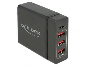 Incarcator universal 60W IEC C8 la USB-C PD + 3 x USB-A, Delock 63974