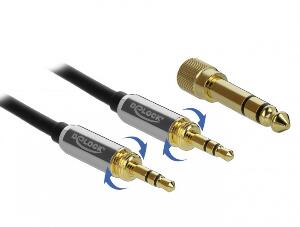 Cablu jack stereo 3.5mm 3 pini T-T + adaptor cu surub 6.35 mm 2m, Delock 85786