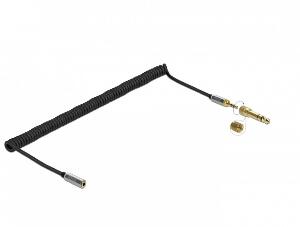 Cablu prelungitor spiralat jack stereo 3.5mm 3 pini T-M + adaptor 6.35mm 3m, Delock 85833