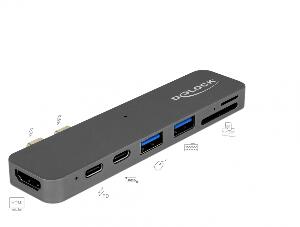 Docking Station pentru Macbook 2 x Thunderbolt 3/USB-C la 1 x HDMI, 2 x USB-A, 2 x USB-C, 1 x slot micro SD+SD, Delock 87740