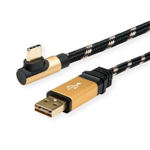 Cablu USB 2.0 tip C unghi 90 grade la USB-A reversibil GOLD T-T 1.8m, Roline 11.02.9061