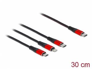 Cablu de incarcare USB 3 in 1 USB-C la Lightning / Micro USB / USB-C T-T 0.3m, Delock 86710