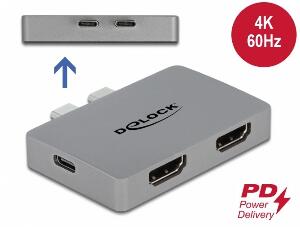Adaptor pentru MacBook 2 x USB type C la 2 x HDMI 4K60Hz + 1 x USB-C PD 100W, Delock 64123