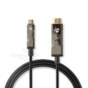 Cablu activ optic USB Type-C la HDMI T-T 50m, Nedis CCBG6410BK500