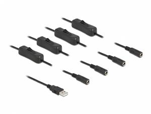 Cablu de alimentare USB-A la 4 x DC 5.5 x 2.1 mm T-M cu switch On/Off 1m, Delock 86799